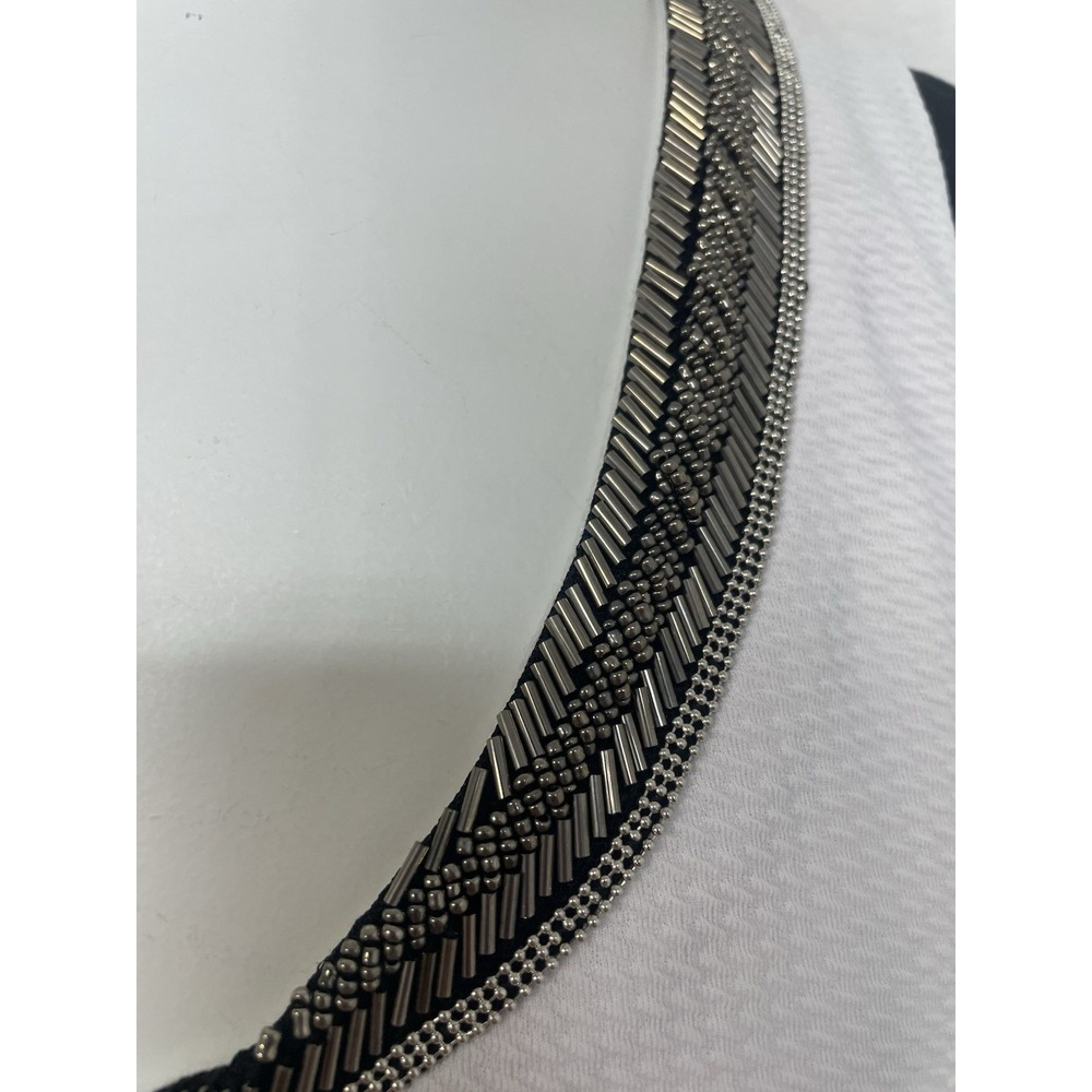 Xoxo Metal Beaded Womens A-Line Dress With Pockets Lined SZ M Flare White/Black - Picture 10 of 16